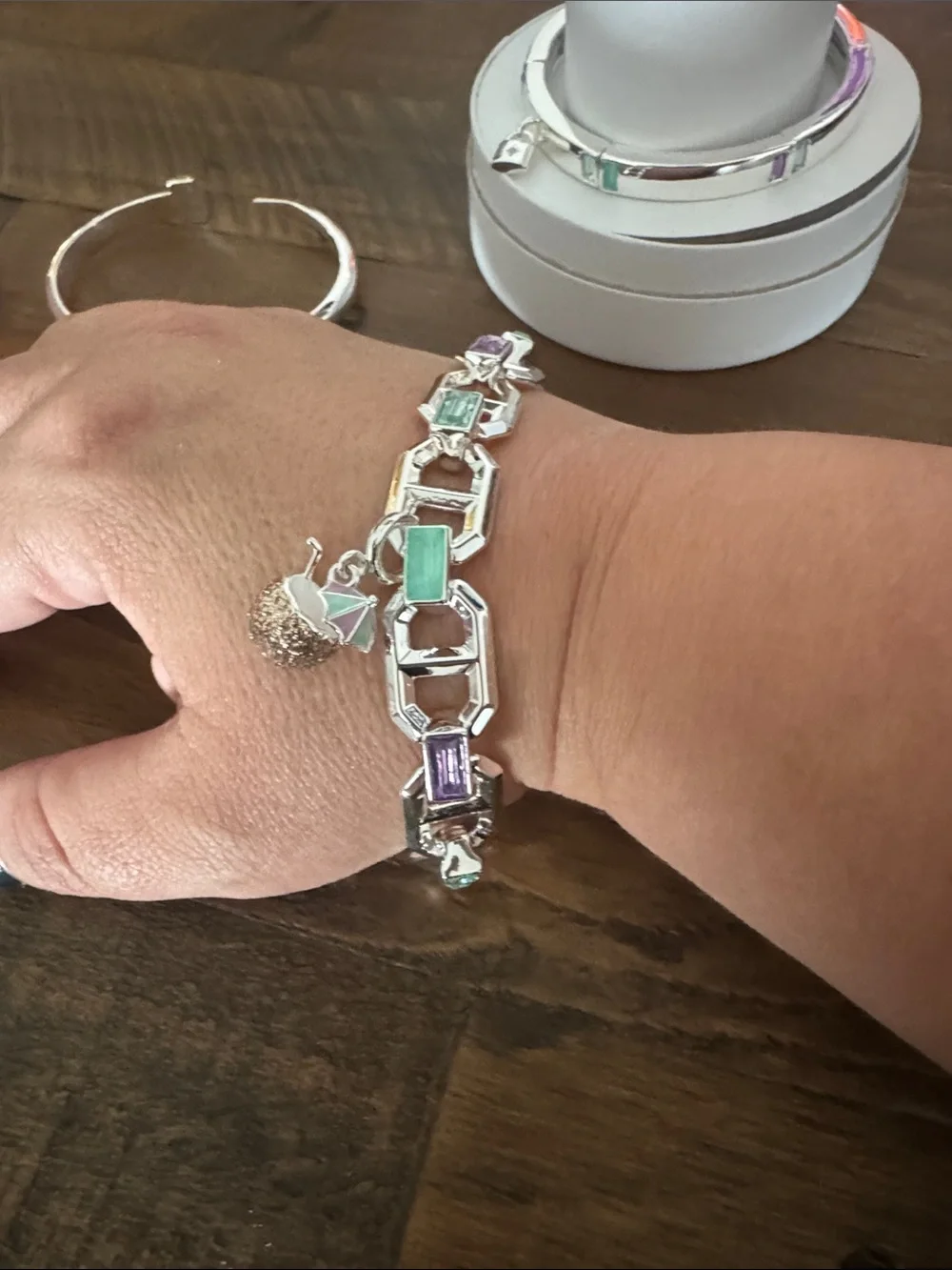 Silver Multi-Chain Bracelet with Mint Green and Light Purple Stones- Mint Mojito